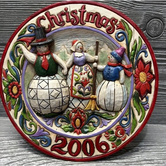 Jim Shore Snowman Family Heartwood Creek Enesco Plate 7” Christmas 2006 - Picture 1 of 9